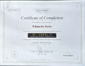 Certificado de AI Elite Institude del founder Go Beyond Capital - Eduardo Serio Sucar